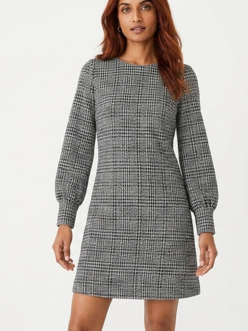 Ann Taylor Black Shift Short Tweed Houndstooth Dress Women Size 5P